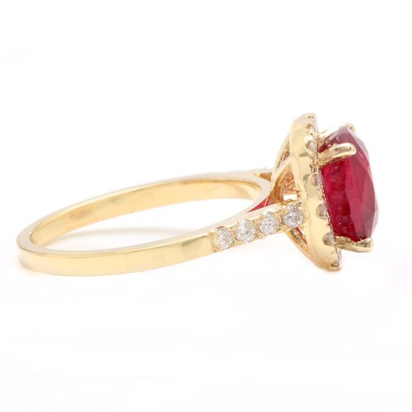 4.60Ct Natural Red Ruby & Diamond 14KY Gold Ring - Picture 3 of 7
